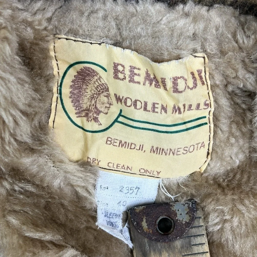 Vintage 60's‎ Bemidji Woolen Mills Wool Buffalo Plaid Mackinaw Jacket Brown 40